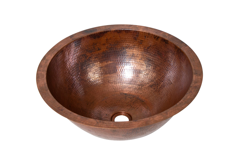 17" Round Hammered Copper Bathroom Sink